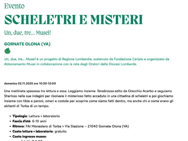 Locandina: Scheletri e Misteri || Monastero di Torba, Gornate Olona